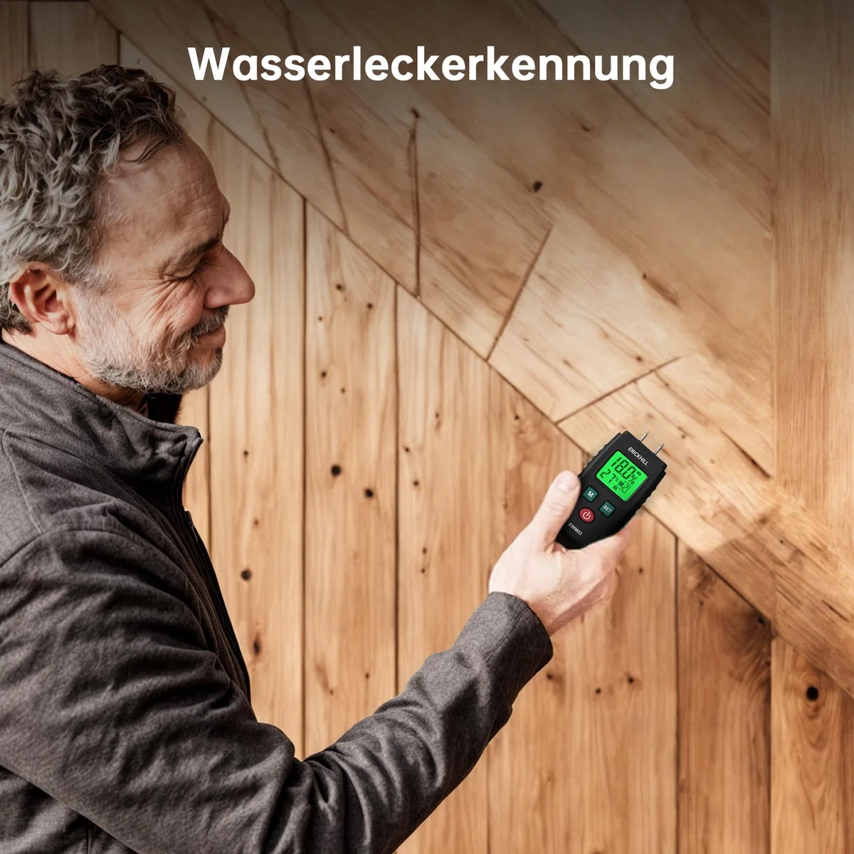 Feuchtigkeitsmessgerät, ERICKHILL EWM03 Pin-Typ Holzfeuchtemessgerät mit 5 Modi, LCD-Display mit grüner Hintergrundbeleuchtung, Holz- und Baumaterial-Schimmel-Detektor.