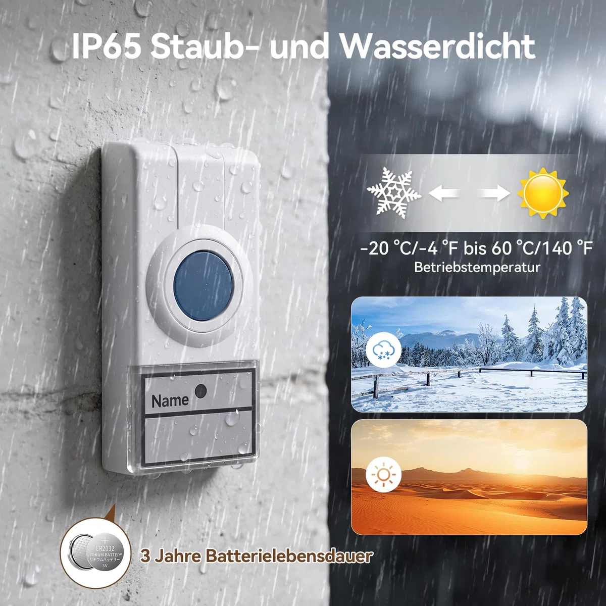 TECKNET Funkklingel Batteriebetrieben, 130 dB Laut Kabellose Türklingel, IP65 Wasserdicht Haustür Klingel Set mit 400 m Reichweite, 38 Melodien auf 4 Stufen Volumes für Hörgeschädigte oder Senioren