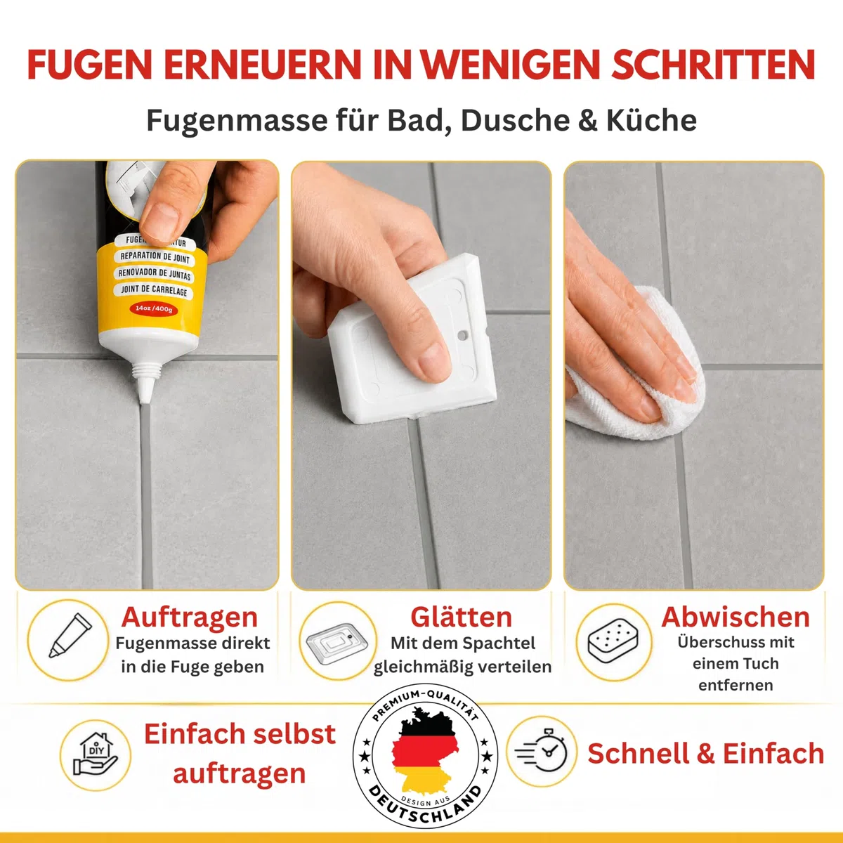 ISPAR Fugenmörtel Grau 250g - Fertige Fugenmasse für Fliesenfugen mit Spachtel - Fugenfarbe für Fugenreparatur im Bad & Küche – Geruchsneutral & Praktisch