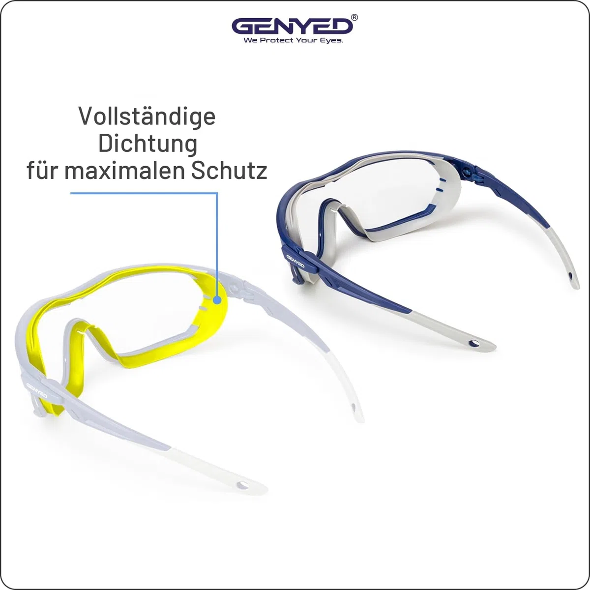 GENYED Arbeitsschutzbrille, Schutzbrille mit UV400-Antibeschlag-Anti-Kratz-Linse, CE EN166 zertifiziert, Weiche Dichtung, verstellbaren Bügeln, Arbeitsbrille, Sicherheitsbrille
