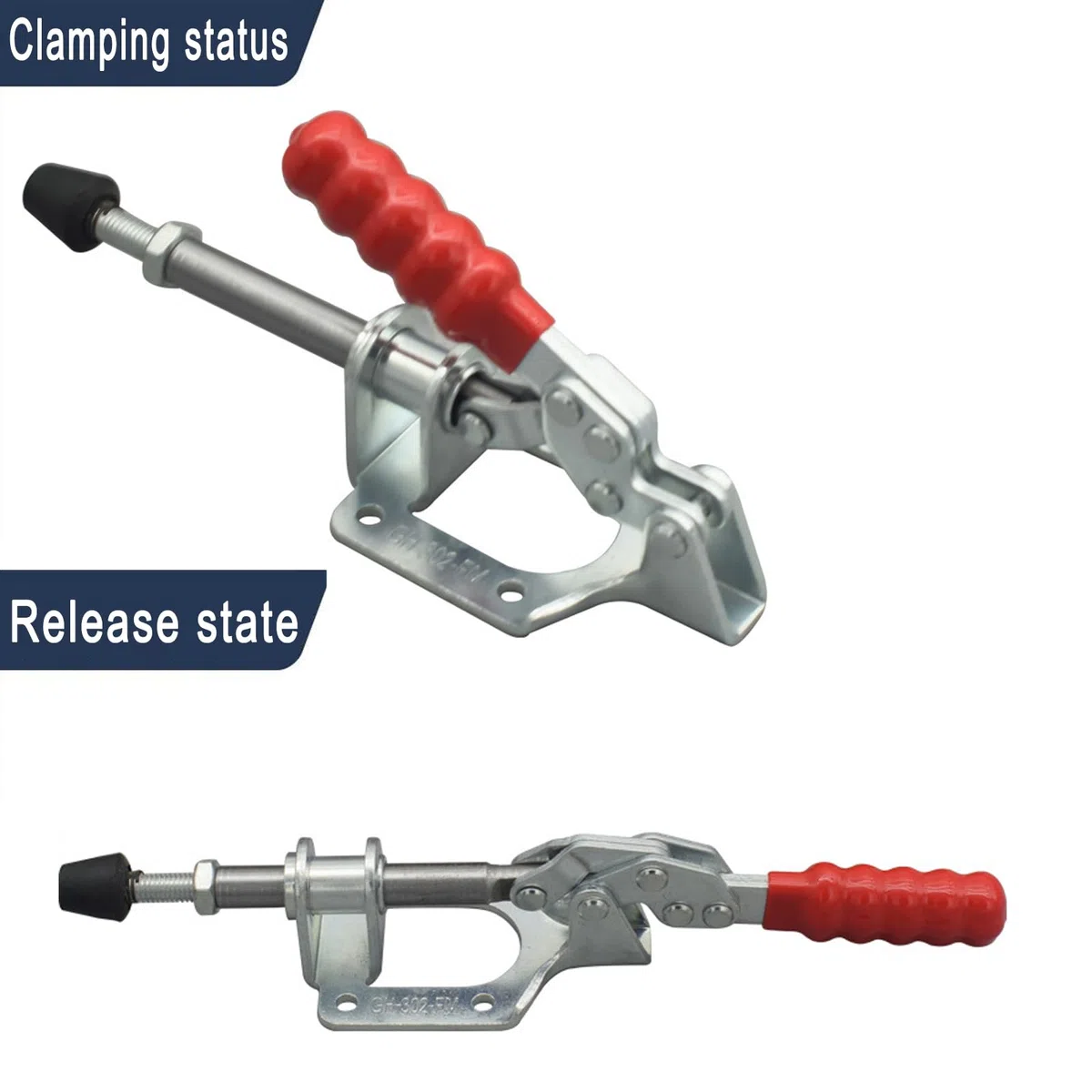 2 Stück Kniehebelspanner Groß, GH-302-FM Schubstangenspanner mit Ersatz Schraube Verstellbar Kippklemme 136KG Spannklemme Toggle Clamp Schnellspanner für Maschinenbetrieb, Zimmerei, Schweißen