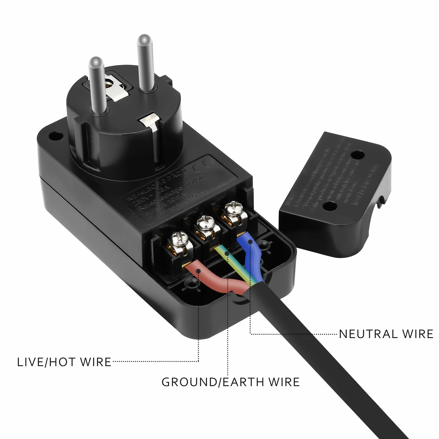 FI Schutzschalter Personenschutz Stecker Ersatzstecker 10mA Fehlerstromschutzschalter 220-250VAC 16Amp - Schwarz