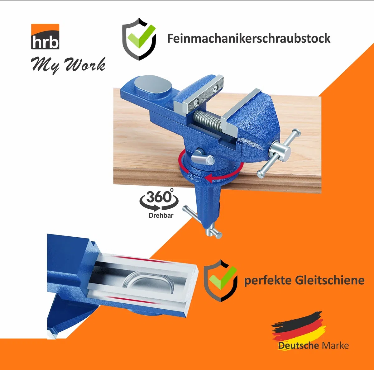 HRB Schraubstock 70 mm klemmbar für Werkbank, Schraubstock klein und drehbar massiv gefertigt mit Hammerschlaglackierung versehen, Feinmechanikerschraubstock