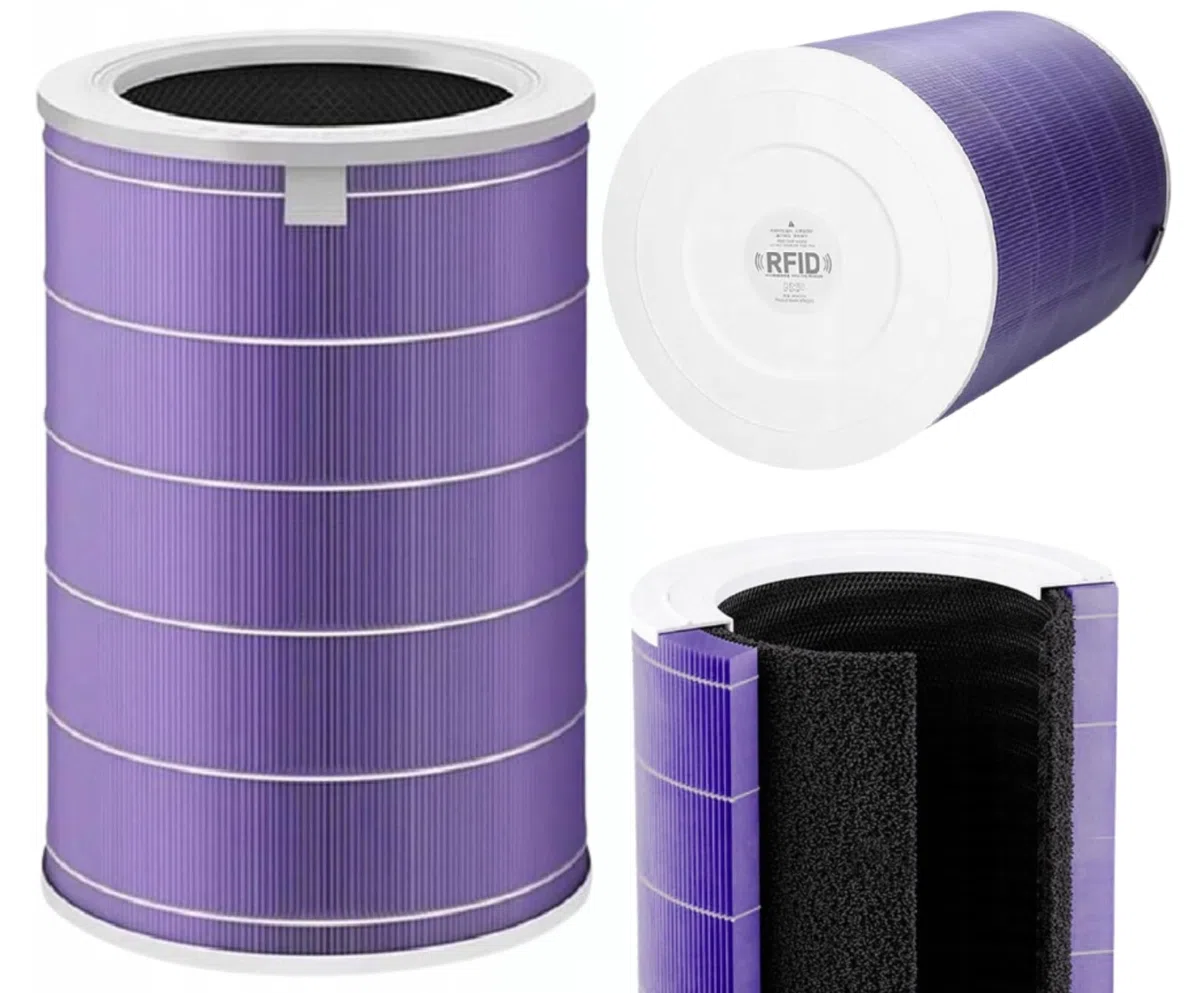Luftreiniger Filter für Xiaomi Mi Air Purifier, für 2, für 2C, für 2H, für 2S, für 3, für 3H, für 3C, für PRO - M8R-FLH HEPA E11 mit Aktivkohle, entfernt Staub, Pollen - RFID-Chip - Violett