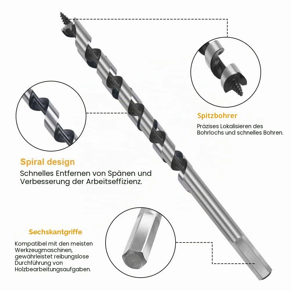 flintronic Spiralbohrer, 7-teilig, SDS-Plus Holzbohrer, Set aus Karbonstahl, Spiralbohrer, Lochschneider, Werkzeug mit Durchmesser 6 mm/8 mm/10 mm/12 mm/14 mm/16 mm/18 mm
