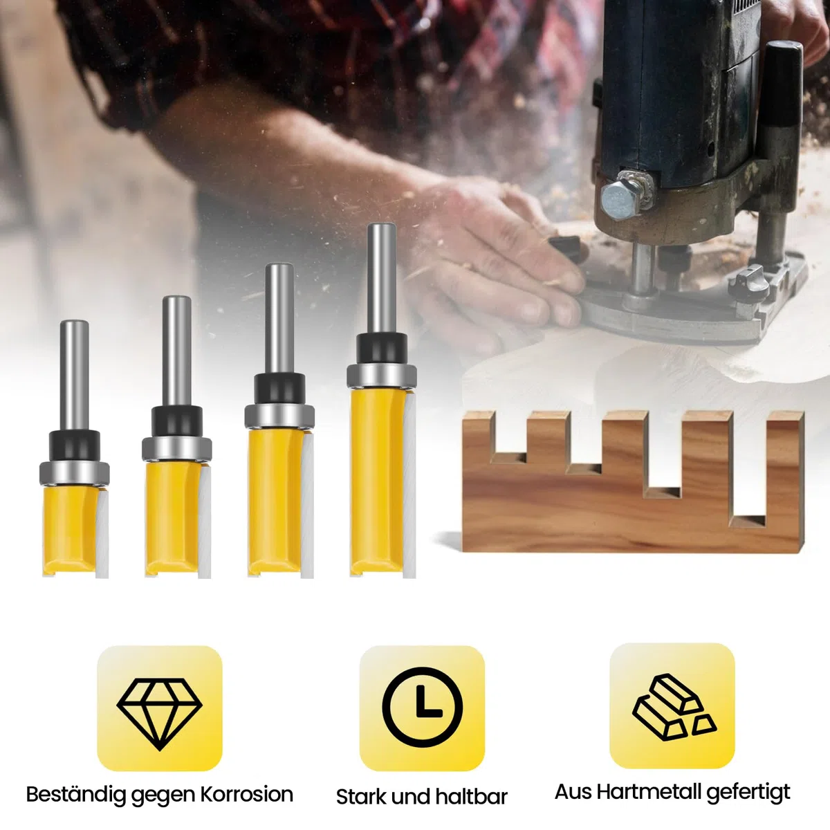 Bündigfräser, 4 Stück Kopierfräser Für Oberfräse, Bündigfräser Schaft 6 mm, Mit Kugellagern Hartmetall Klinge Handlich, Für Holzbearbeitung DIY Zu Hause