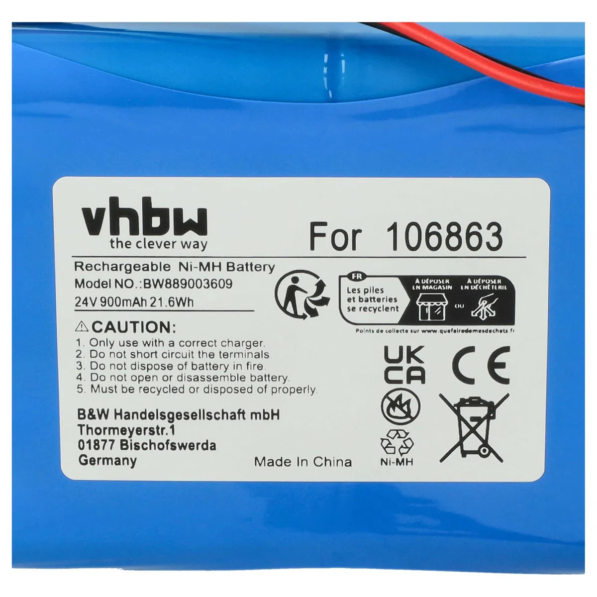 vhbw Akku Ersatz für Geze 25020, 106863, 20KR15/48, 80100404, 4894128192794, 51526 für elektrische Schiebetür (0,9 Ah, 24 V, NiMH)