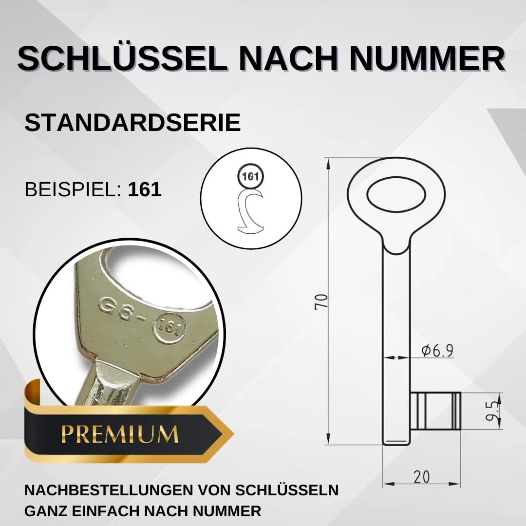 Buntbartschlüssel Universal 946 – Ersatz- & Zusatzschlüssel für Buntbart-Schlösser | Präzisions-Schlüssel nach Wahl der Schließung | Robuste Metallausführung | Ideal für Innen­türen & Möbel (68)