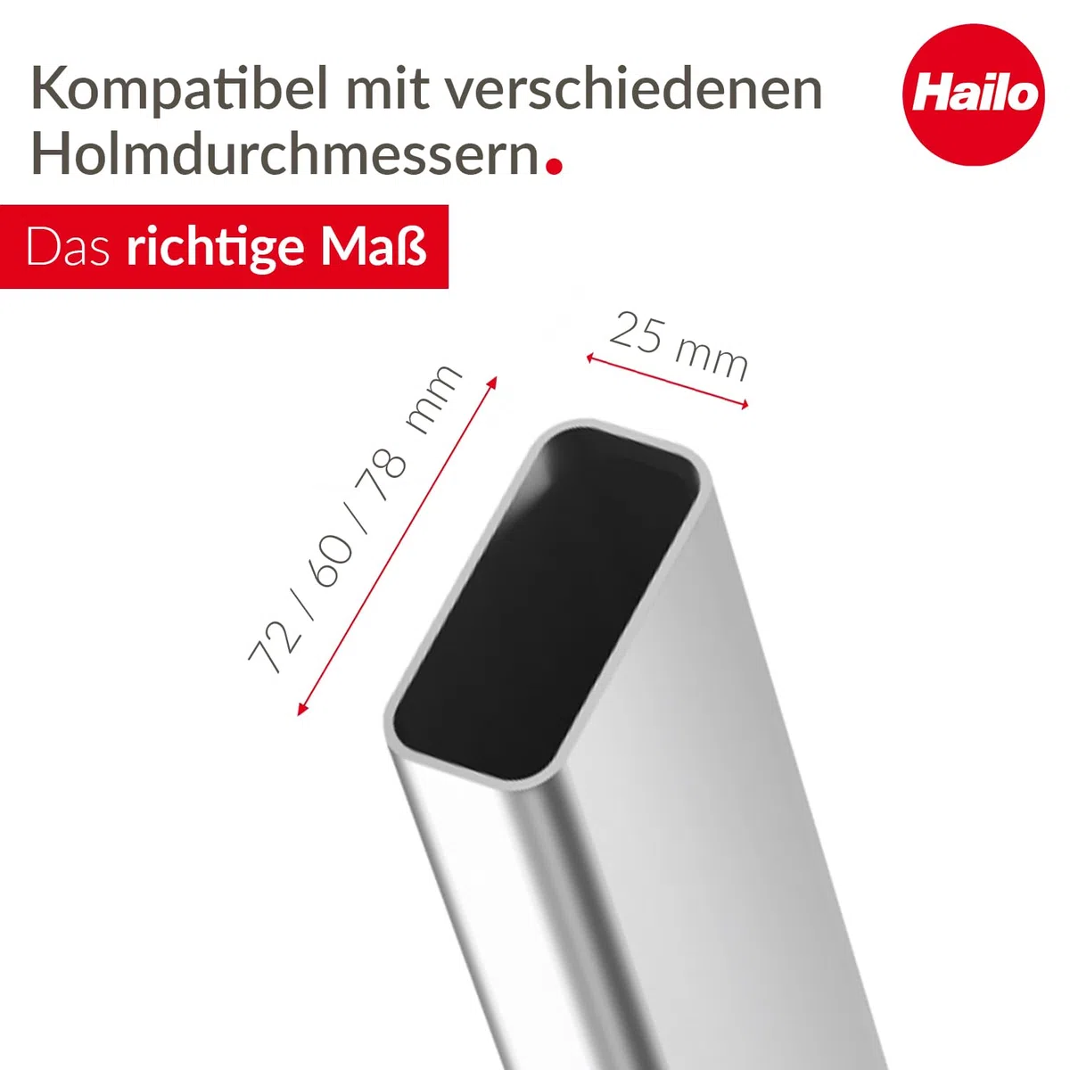 Hailo Querbalken - Ersatzteil für Sprossenleitern mit 60 x 25, 72 x 25 oder 78 x 25 mm Holmen - Quertraverse mit Fußkappen, ohne Bohrung - 1200 mm