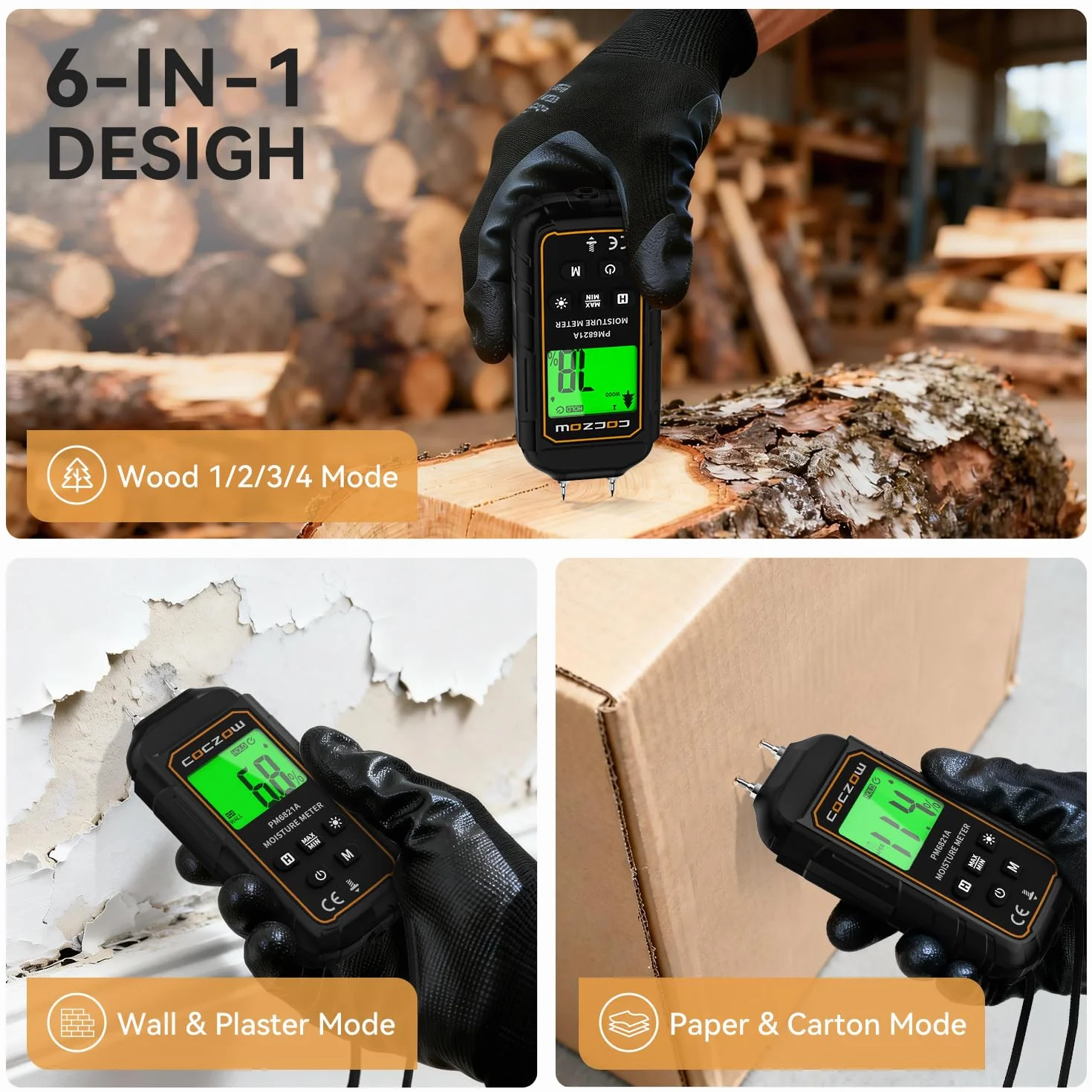 Feuchtigkeitsmessgerät, Feuchtigkeitsmesser Mit Batterie und LCD-Display, geeignet für die schnelle Bestimmung des Feuchtigkeitsgehalts von Rohholz, Papier, Sperrholz, Gipswände, Holzboden, etc.