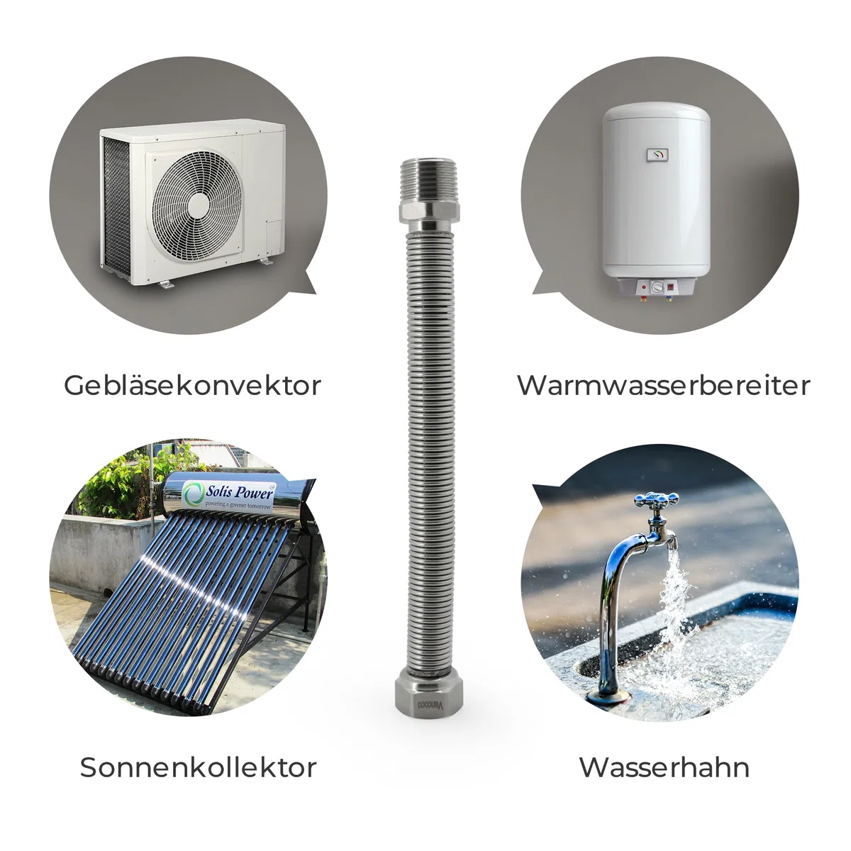 VANCOCO Edelstahl-Flexrohr 1/2" Zoll Wellrohr Ausziehbar Flexibles Anschlussrohr Längenverstellbar von 200-400 mm Universelles Verbindungsrohr