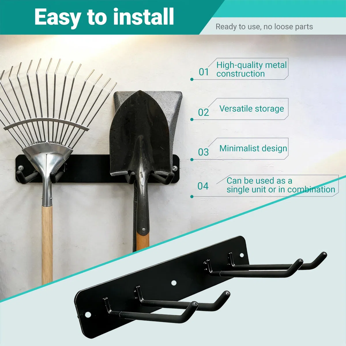 2 Stück Gerätehalter, Halterung Gartengeräte, Metall Gartengerätehalter, Aufhängung Gartengeräte für Garten, Keller, Hof, Garage (Einstöckig)