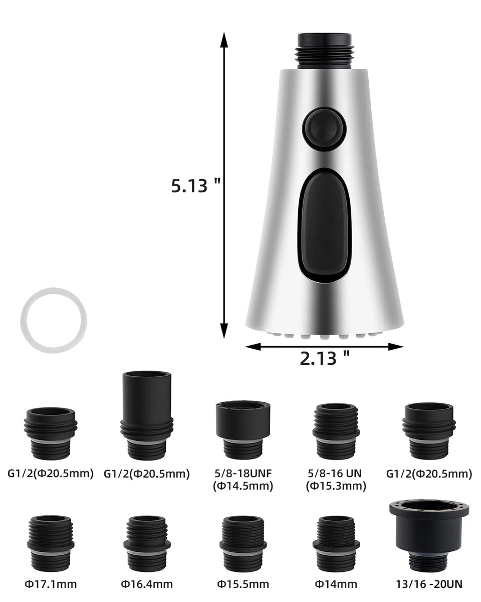 Hibbent Küchenarmatur Kopf Ersatz, 3-Funktions-Küche Spüle Sprühdüse kompatibel mit Moen,Pull Down Küche Sprühkopf mit 9 Adaptern, EU Standard, Delta, Kohler Wasserhähne, Chrom