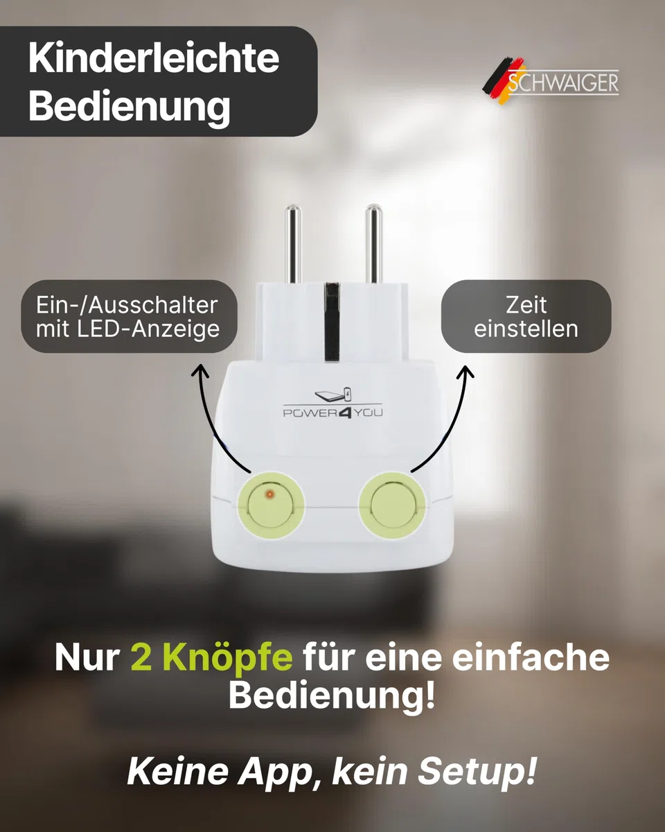 SCHWAIGER Steckdosen-Timer I Steckdosenadapter mit Zeitschaltuhr zur automatischen Abschaltung I mit 12 Zeitstufen I Countdown Zwischenstecker für Haushaltssteckdosen I Zeitschalter-Steckdose