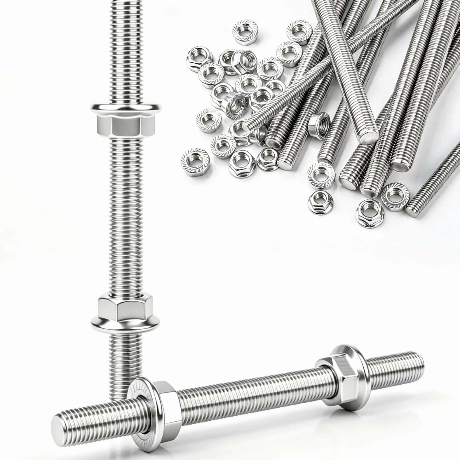 2 Stück Gewindestange M16 Edelstahl A2 V2A, Gewindestange M16 x 200mm Metallstäbe zum Basteln Gewindestifte mit 4pcs Sechskantmutter