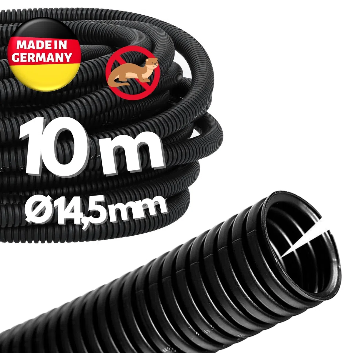 10 Meter Kalitec Wellrohr geschlitzt NW 14 I Wellschlauch offen I Marderschutzrohr I Leerrohr I Kabelschutz AD 18,3 mm ID 14,5 mm