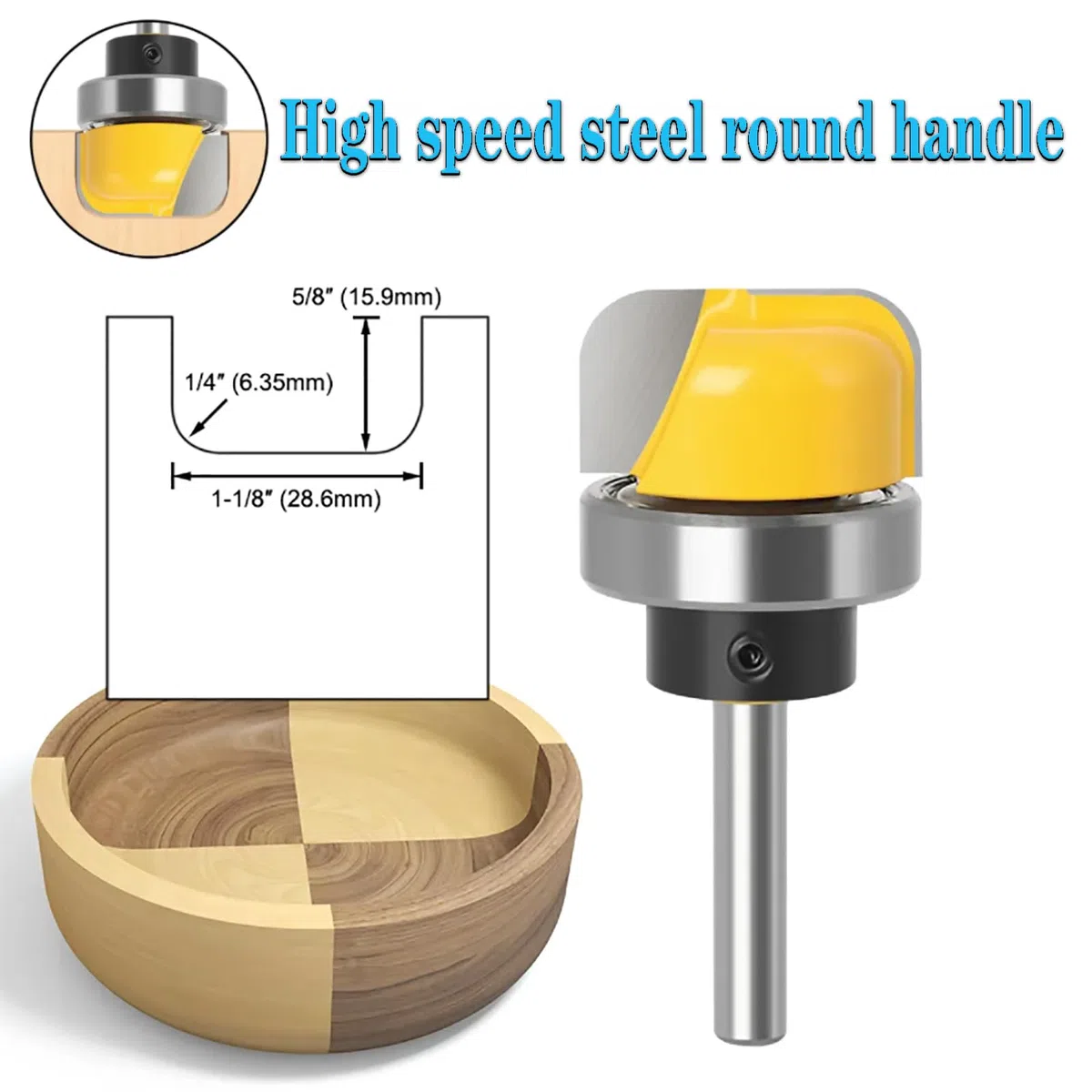 3 Stück Schüssel & Tablettfräser Hohlkehlfräser 1/4 Zoll Schaft Tablett Vorlage Fräser Bit mit Führungslager,Modell Nutfräser Holz Fräser für Oberfräse für Holzbearbeitung Möbelbau