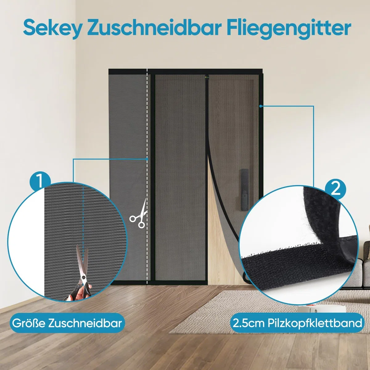 Sekey Kürzbar DIY Fliegengitter Fenster Zuschneidbares Moskitonetz Klebemontage ohne Bohren 150x150cm Schwarz
