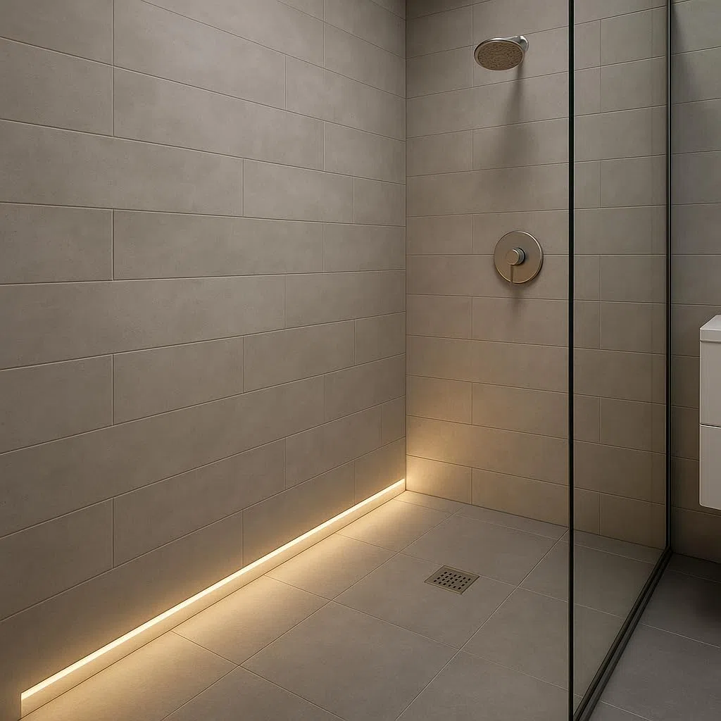 Fliesenprofil F0 Aluminium eloxiert – 2m LED Profil für Fliesen – Abschlussprofil für Badezimmer, – inkl.Abdeckung – LED Streifen bis 16mm (F0 mit opale abd.)