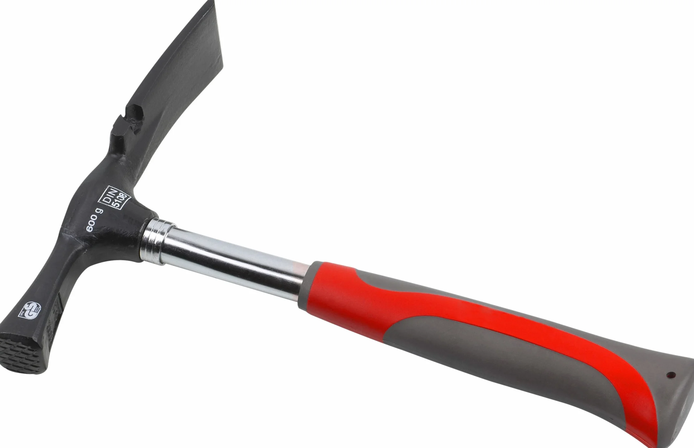 Meister Maurerhammer - 600 g Kopfgewicht - schwarz / rot / grau - Berliner Form - mit Stahlrohrstiel - Zwei-Komponentengriff / Zimmererhammer / Maurer Werkzeug / 2284000
