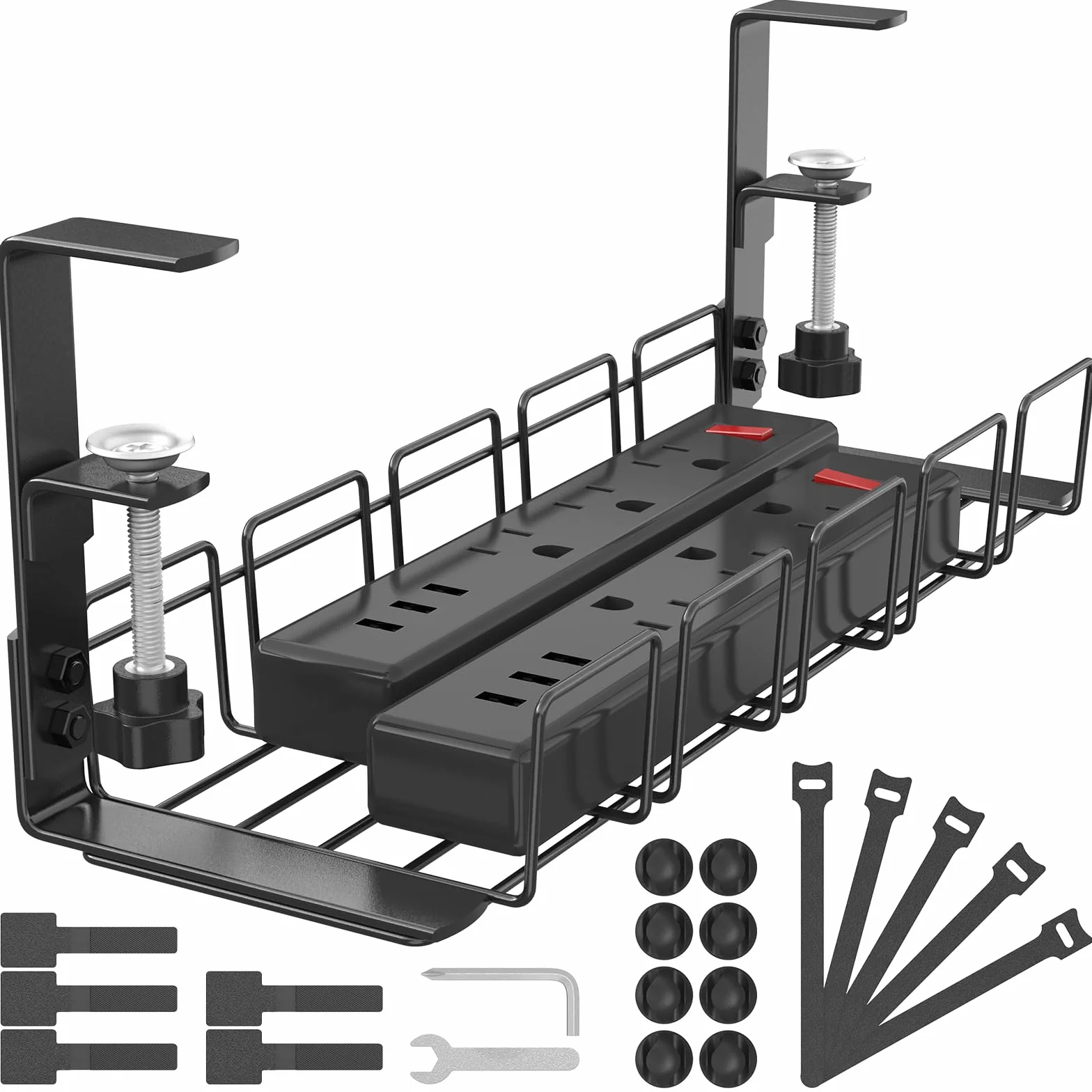 Unter dem Kabelmanagement Schreibtisch Ohne Bohren Kit, kabelkanal schreibtisch zum Verwalten von Kabeln und Steckdosenleisten, Klemmbar Kabel Organizer Tray für Büro Küche PC-Tischen - Schwarz