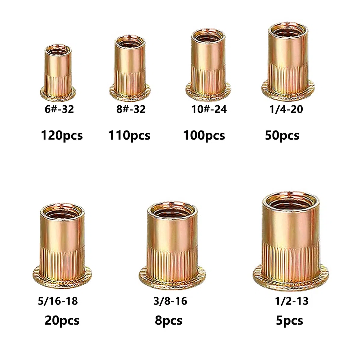 Nietmuttern-Set, AETTL 413-teiliges SAE UNC-Nietmuttern-Sortiment, verzinkte Oberfläche, Flachkopf-Nietmuttern-Set aus Kohlenstoffstahl mit Koffer