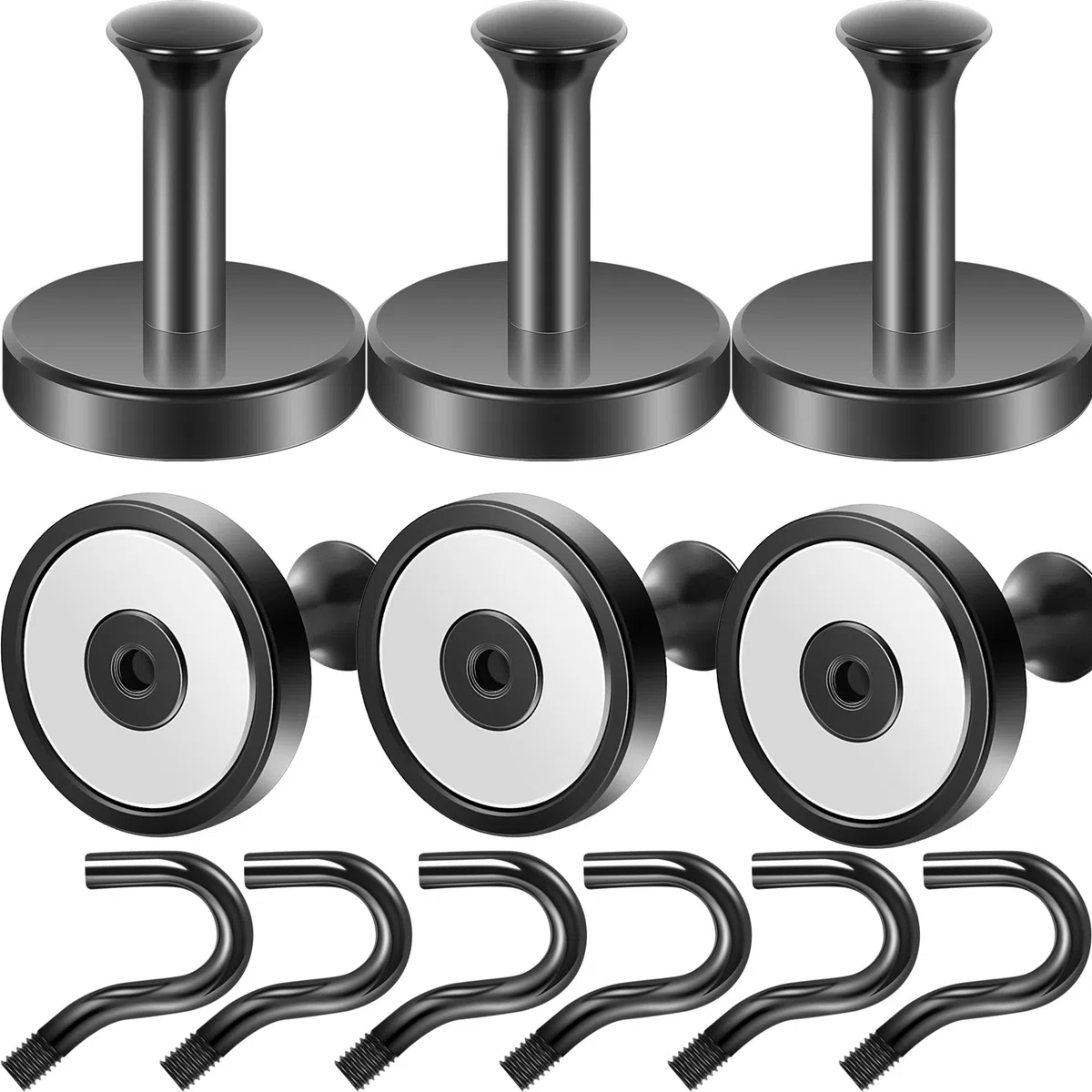 Neosmuk Magnetischer Kleiderhaken,77kg starke, Extra Schwere Magnet-Haken, Magnetischer Kranzaufhänger/-Halter für Metalldtüren, Handtasche, Handtuch, Strumpf, Kreuzfahrtkajüte, Schwarz, 6er-Pack