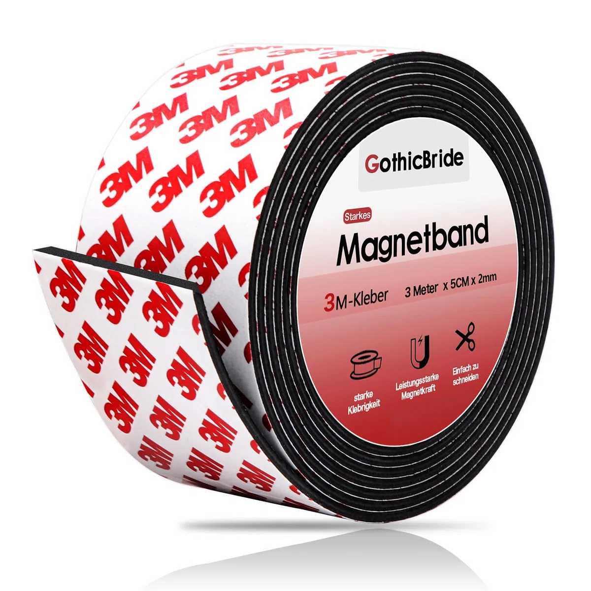 Magnetband Selbstklebend, 3M Magnetklebeband Stark Metallband Extra Breit Magnetstreifen Magnet Klebeband, Magnetic Tape für Messer Whiteboard Werkzeug