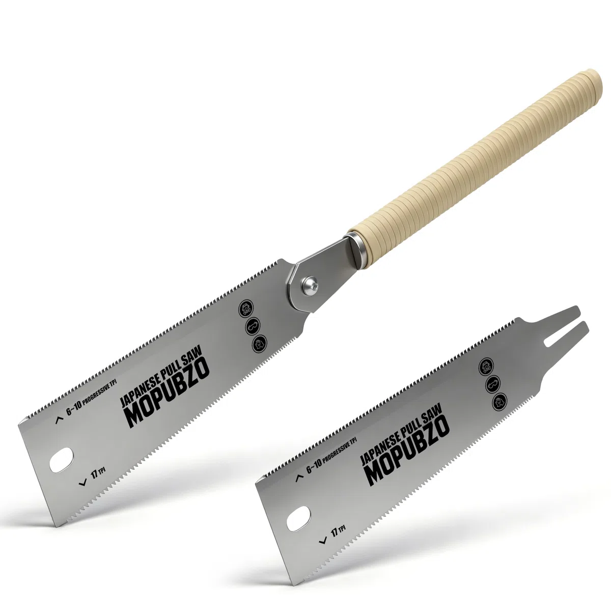 60cm Ryoba Japansäge mit 6-10/17 TPI, Zweischneidig Zugsäge mit traditionellem Rattanholz-Griff, ideal für präzise Schnitte bei Holz, DIY-Projekte & für Querschnitt, Set inkl Wechsel-Sägeblatt
