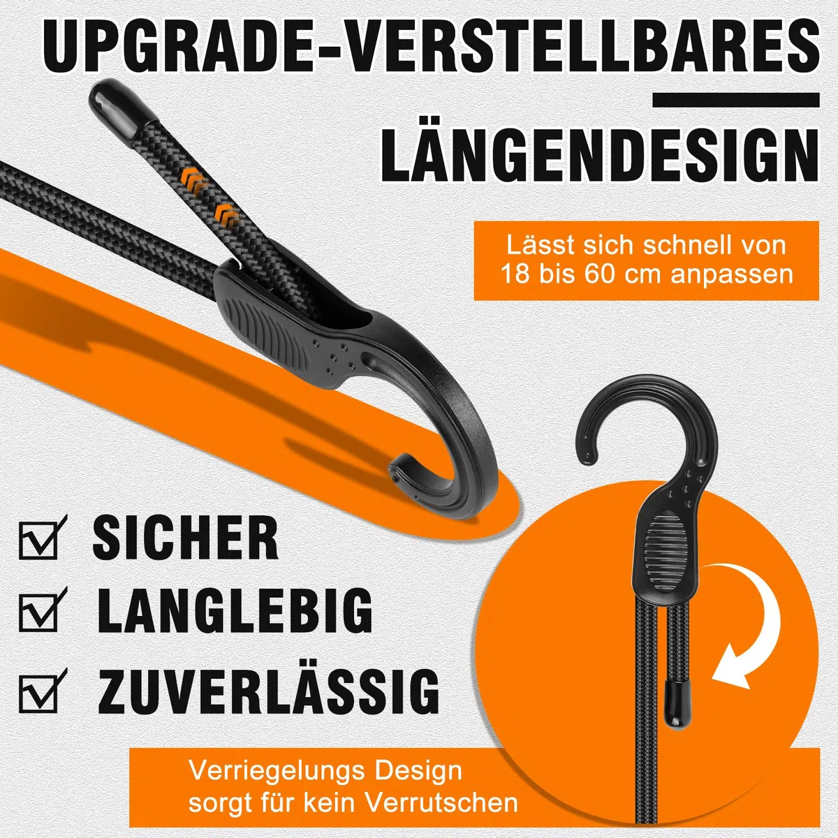 Verstellbar Spanngummi Mit Haken 60 cm, 6 Stück Robuste Expander Mit Haken Gepäckspanner Ladungssicherung für Camping, Sonnensegel, Tarpaulins, Abdeckplane Fahrrad, Auto, Dachträger
