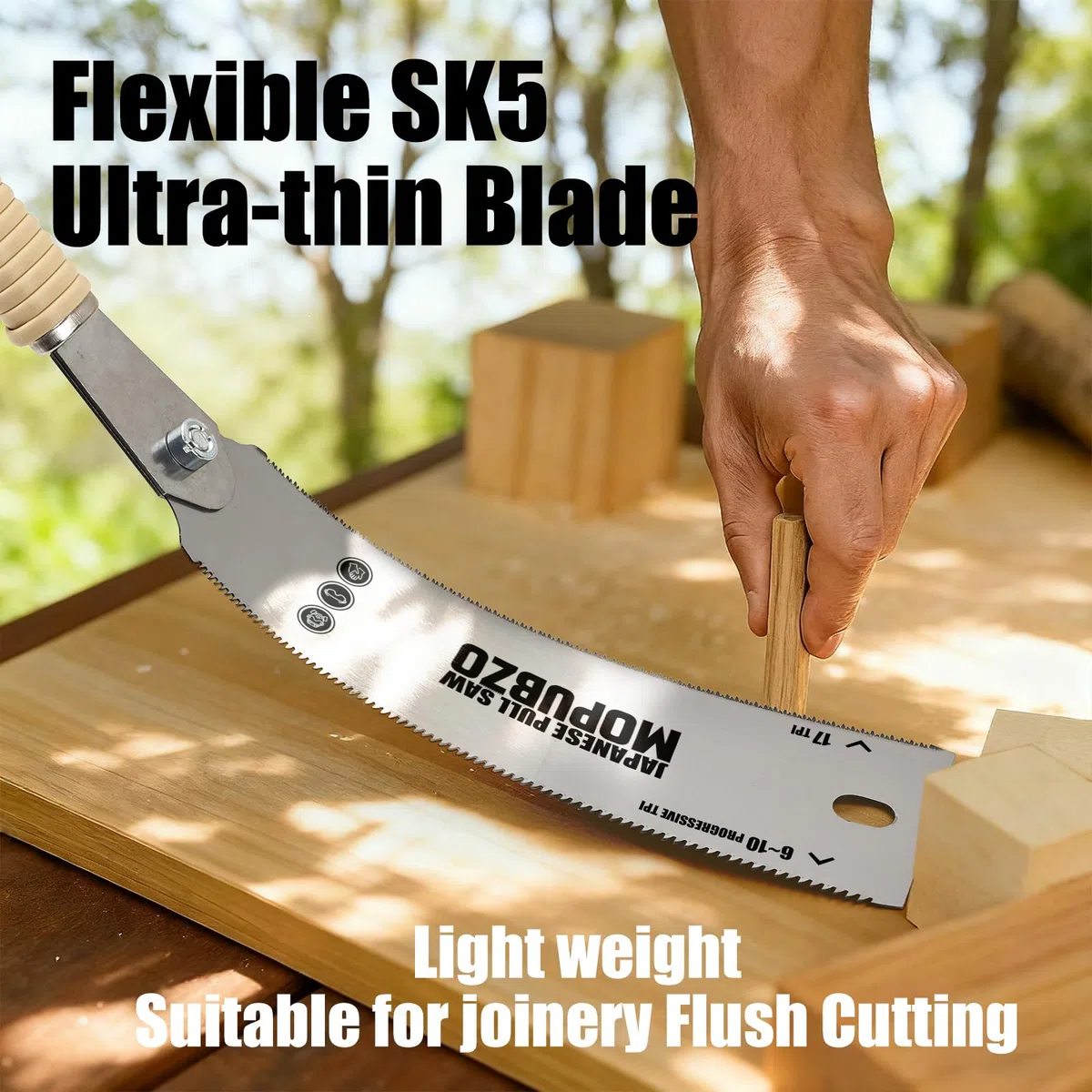 60cm Ryoba Japansäge mit 6-10/17 TPI, Zweischneidig Zugsäge mit traditionellem Rattanholz-Griff, ideal für präzise Schnitte bei Holz, DIY-Projekte & für Querschnitt, Set inkl Wechsel-Sägeblatt