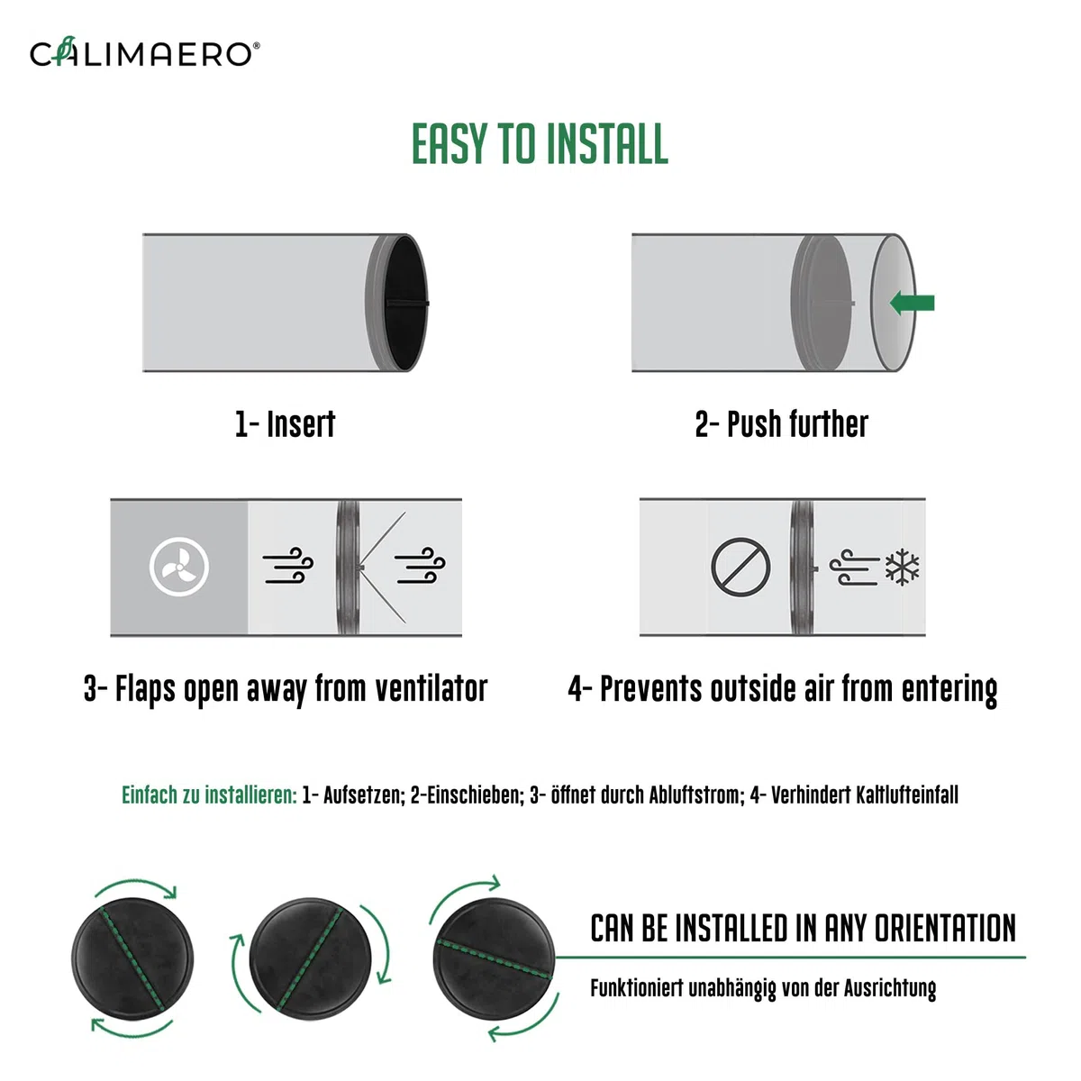 SEAL Rückstauklappe DN 100 mm Innenliegende Rückschlagklappe aus Recyceltem Kunststoff, Leise Gummiklappen, Universell Einsetzbar in Alu Flex, PVC, Blech, KG, HG Abluftrohre
