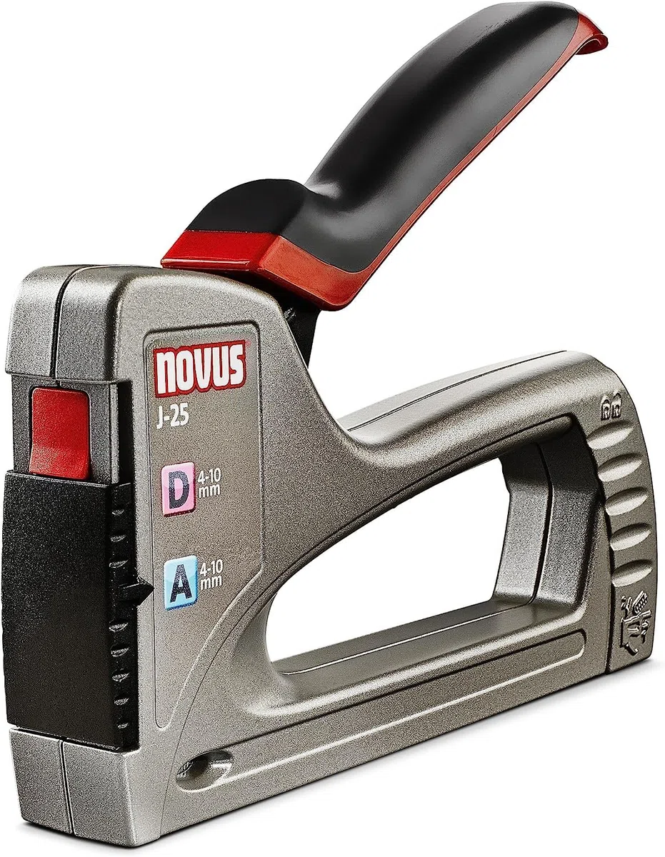 Novus Handtacker J-25, kleiner Profi-Tacker, Metall, Unterlademechanik, Sicherheitsentriegelung, für 4-10 mm Klammern