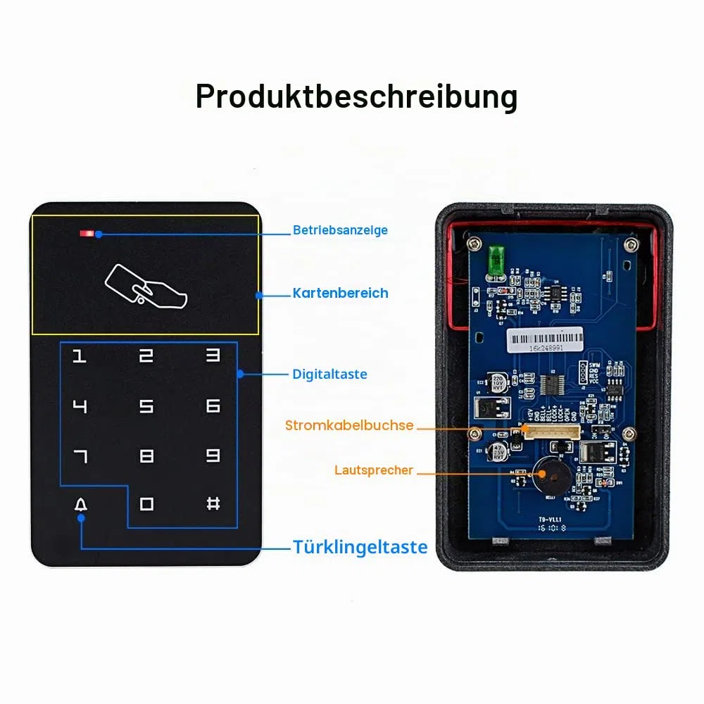 T22 RFID Zutrittskontrollkartenleser mit digitaler Tastatur, 10 EM4100 Tags, 1000 Benutzer, PVC, 12V, für sichere Umgebungen