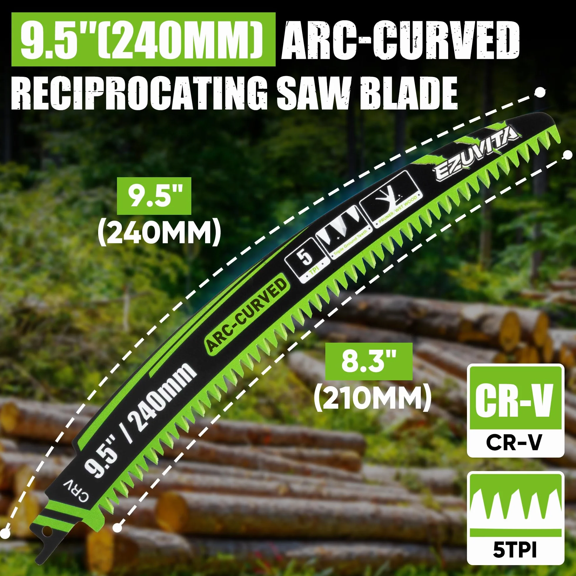 Säbelsägeblätter mit japanischen Zähnen, 5tlg Bogenkante Säbelsägeblätter für Holz 240mm, 5 TPI zum Beschneiden von Bäumen, Holzschneiden