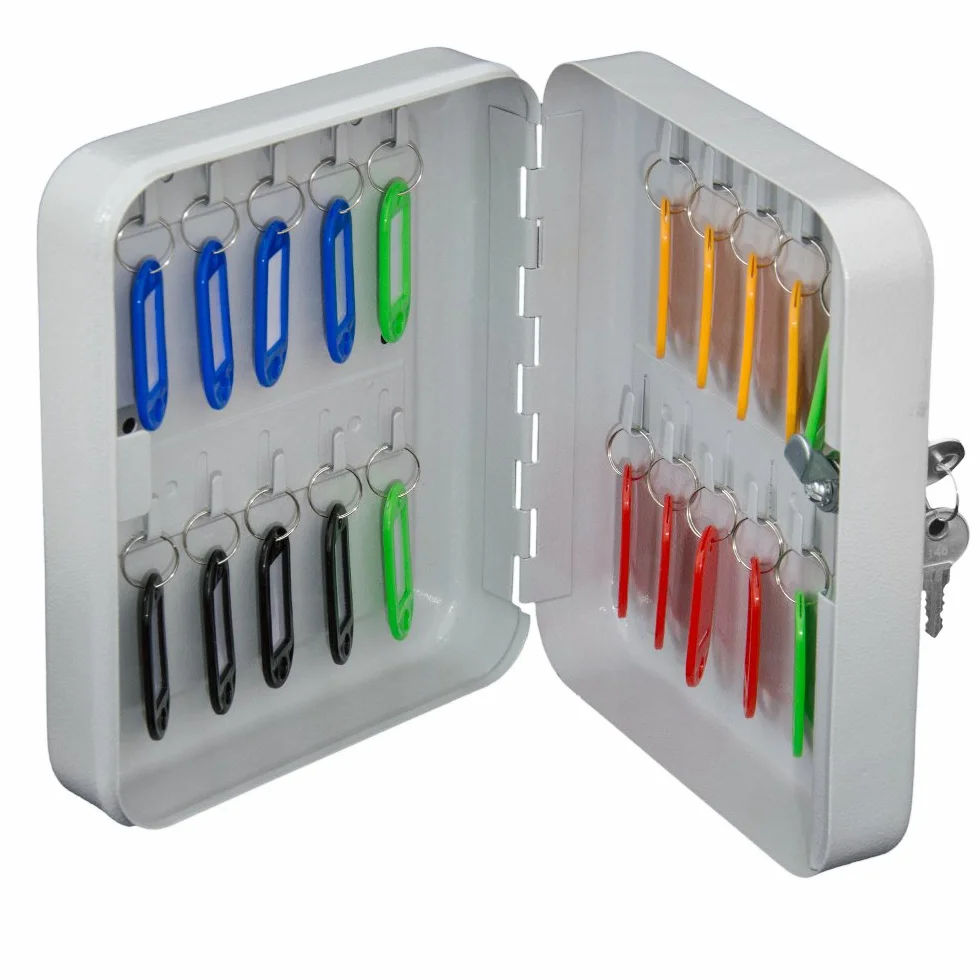 ARREGUI PLL20 Schlüsselschrank | Schlüsselkasten | Schlüsselbox aus lackiertem Stahl | Abschließbar mit 20 Haken und Schlüsselschloss | inkl. 20 beschriftbare Schlüsselanhänger | 20x16x6 cm | Grau