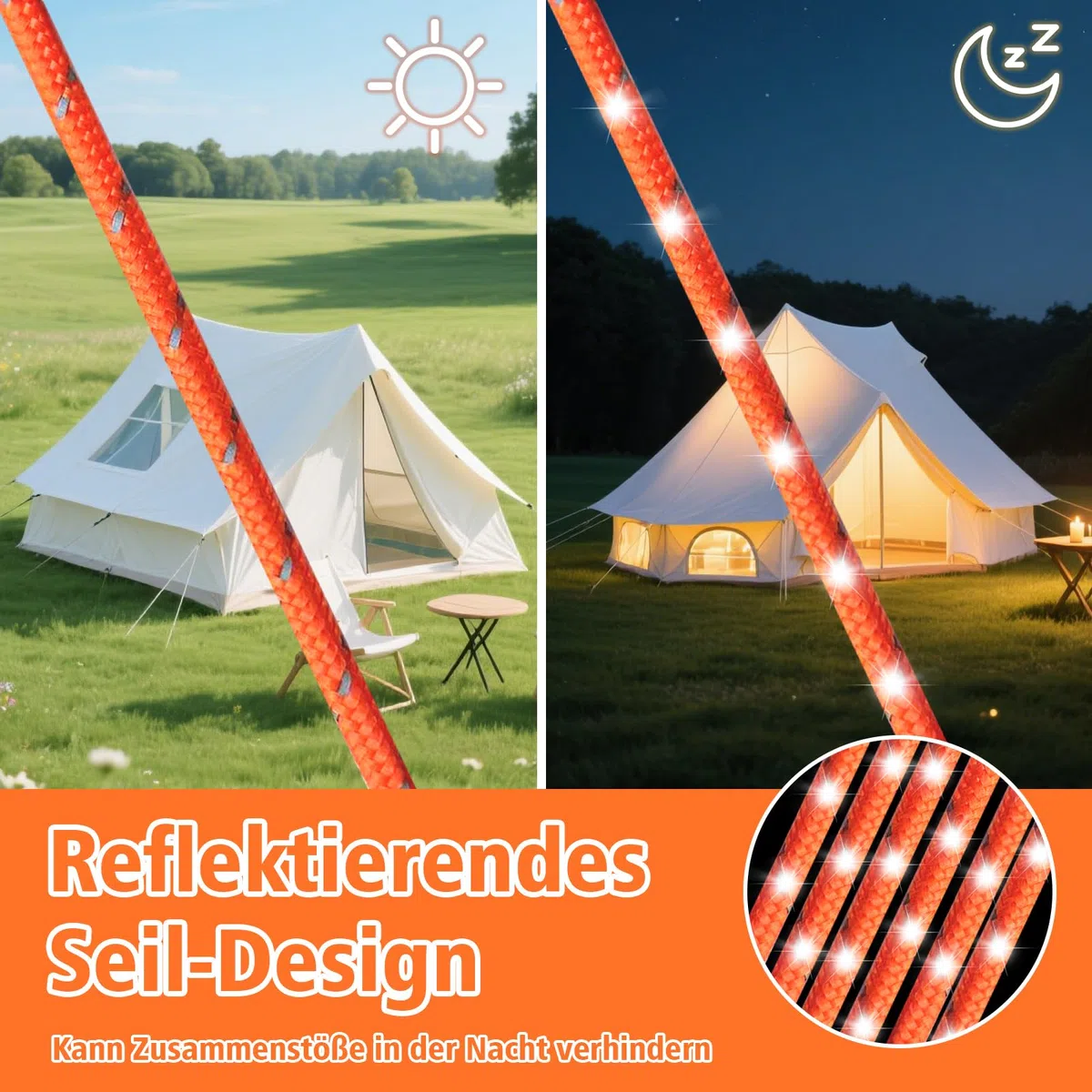 6 Stück Abspannseile mit Seilspanner,4m einstellbare seilratsche mit Haken,4mm Reflektierend Leichte Abspannleine Zeltschnur,für Campingzelte,Sonnensegel, Pflanzenlampe, Grow Light(Orange)