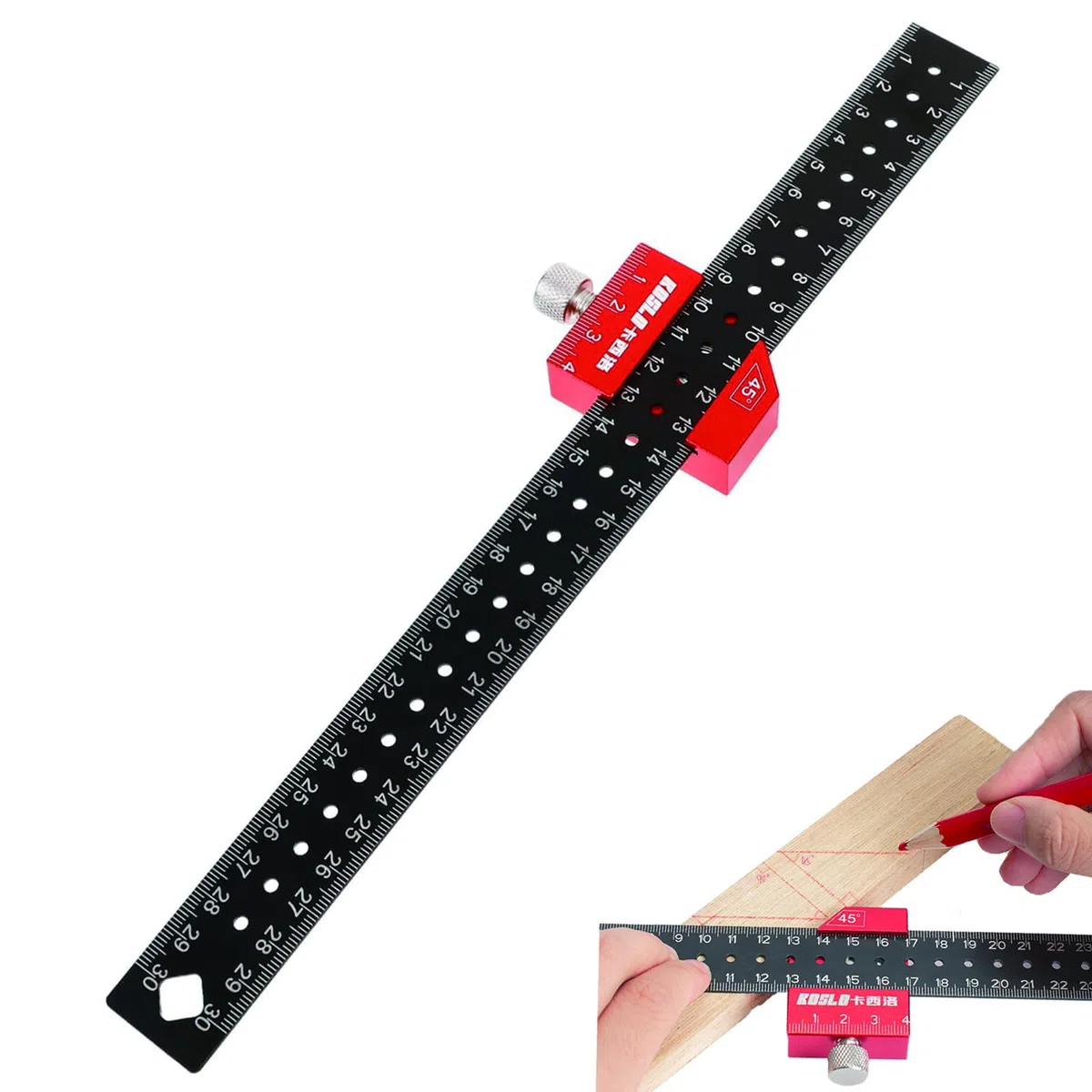 Streichmaß, Kombinationswinkel Anschlaglineal, Anreißlineal Edelstahl, Streichmaß Metall mit Anschlag, 30cm, Winkel Holzbearbeitungswerkzeug für Holzbearbeitung