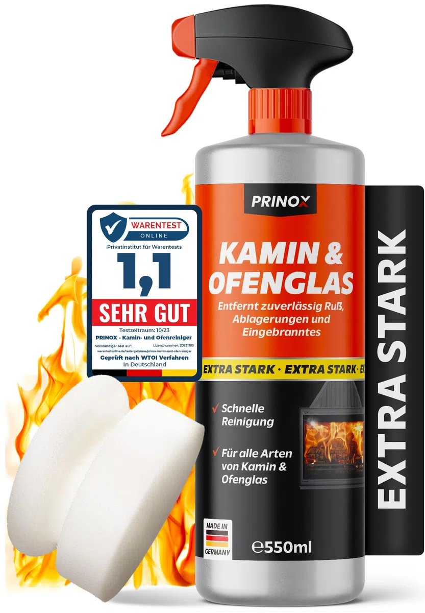 Kaminscheibenreiniger 550ml extra stark - Kaminglasreiniger gegen hartnäckigen Ruß an Ofenscheiben - Kaminreiniger zum Reinigen verrußter Kaminscheiben & Ofenglas