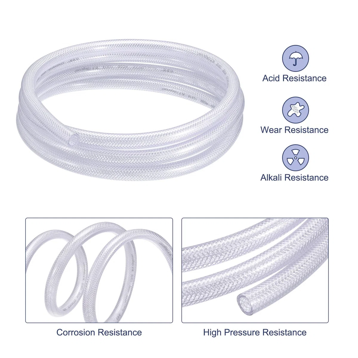 sourcing map Gewebeschlauch PVC Schlauch mit Gewebe 9 x 15mm (3/8" x 5/8") Innen Ø x Außen Ø Geflochtene Verstärkte Rohr 3 Meter Rolle Transparent Hochdruck Druckluftschlauch Wasserschlauch