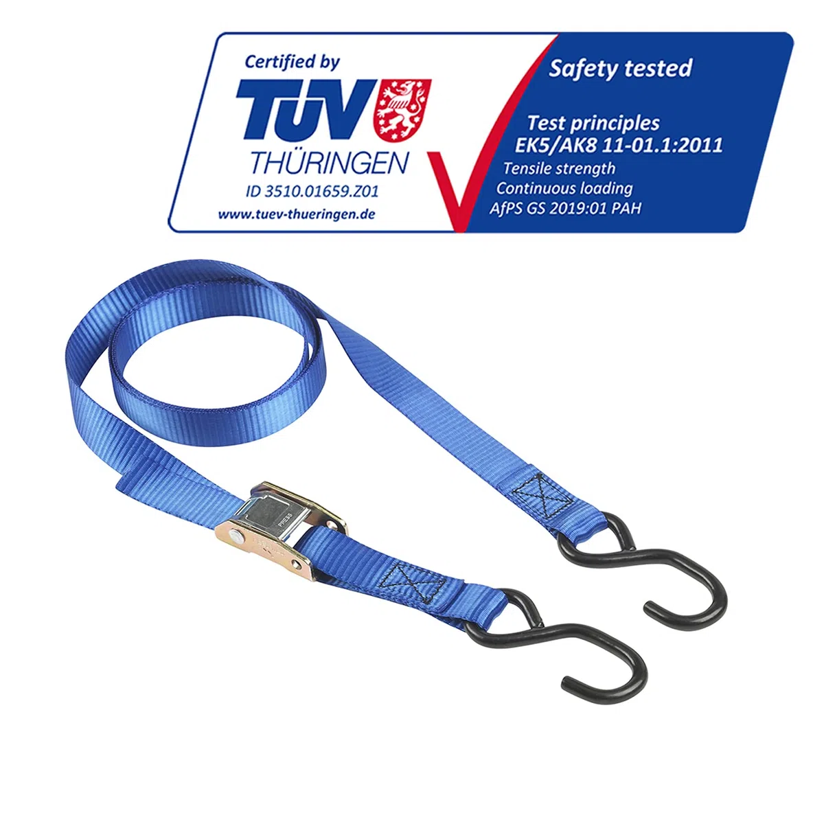 Master Lock 4368EURDAT Zertifizierter Spanngurt mit Ratsche und S-Haken, Blau, 2 m x 25 mm Gurt, 2-er Set