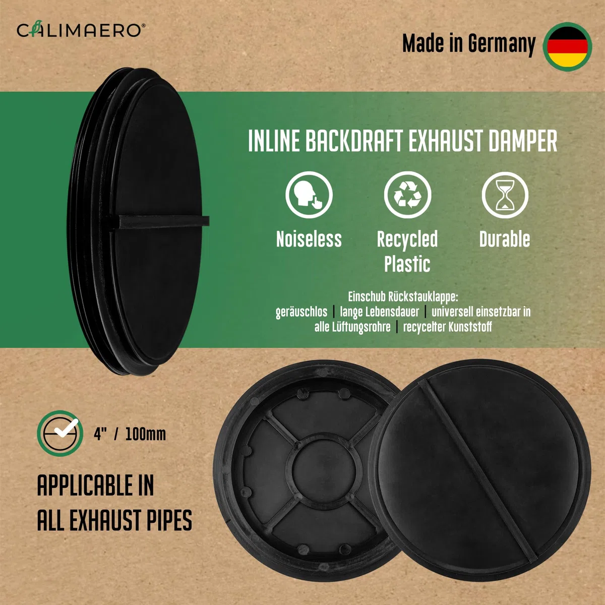 SEAL Rückstauklappe DN 100 mm Innenliegende Rückschlagklappe aus Recyceltem Kunststoff, Leise Gummiklappen, Universell Einsetzbar in Alu Flex, PVC, Blech, KG, HG Abluftrohre