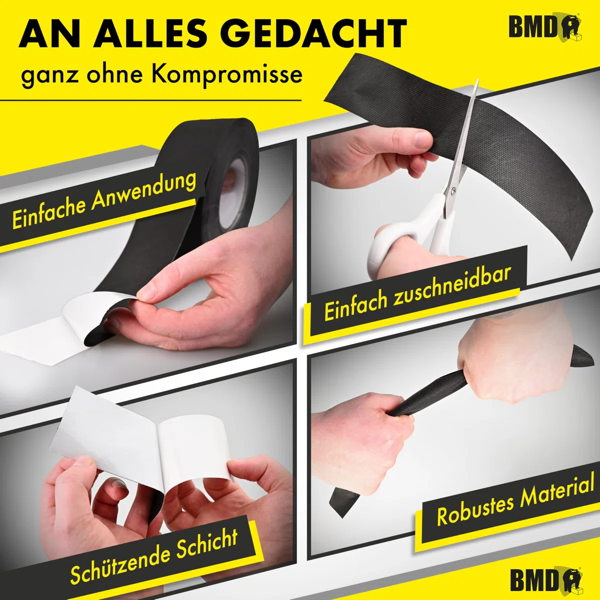 BMD Black Klebeband | 60mm x 25m | UV-Beständig | schwarz | für Unterspannbahn & Fassadenbahnen | Profiqualität Made in Germany
