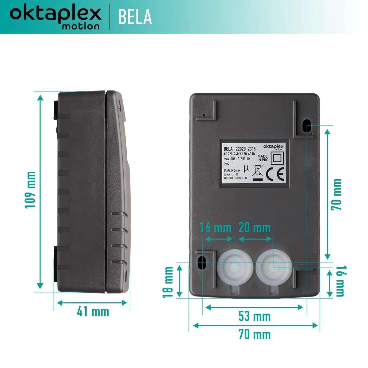 Oktaplex Bela Dämmerungsschalter Aussen mit Ausschalttimer IP65 230V anthrazit einstellbarer Dämmerungssensor
