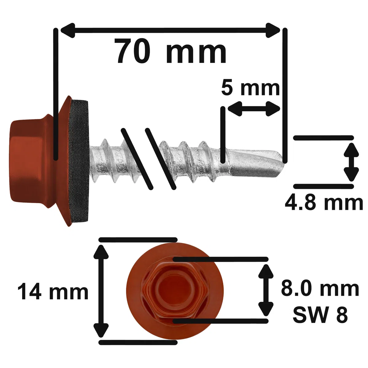 PAROTEC Trapezblechschrauben 4.8mm x 70mm, 200 Stück Selbstschneidende Schrauben mit EPDM Dichtscheibe Dichtung, Selbstschneidende Selbstbohrende Bohrschrauben Sechskantkopf, RAL 7016 Anthrazit