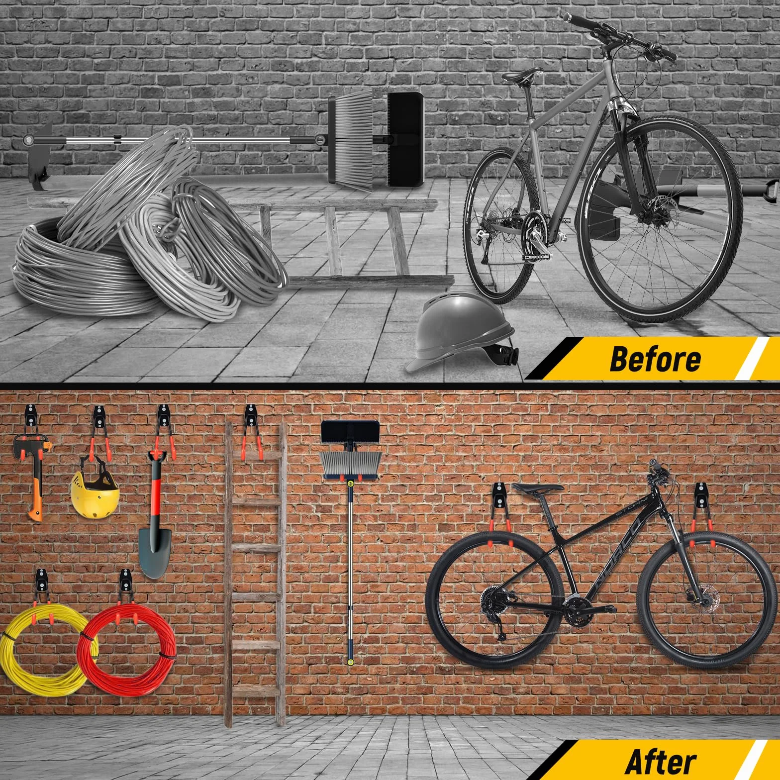 4 Stück Wandhaken Garage Schwerlast Garagenhaken Wandhaken Gummiert Garagenhaken Garage Wand Haken für Leiter Geräte Werkzeuge Stuhl Schlauch Fahrrädern (orange)