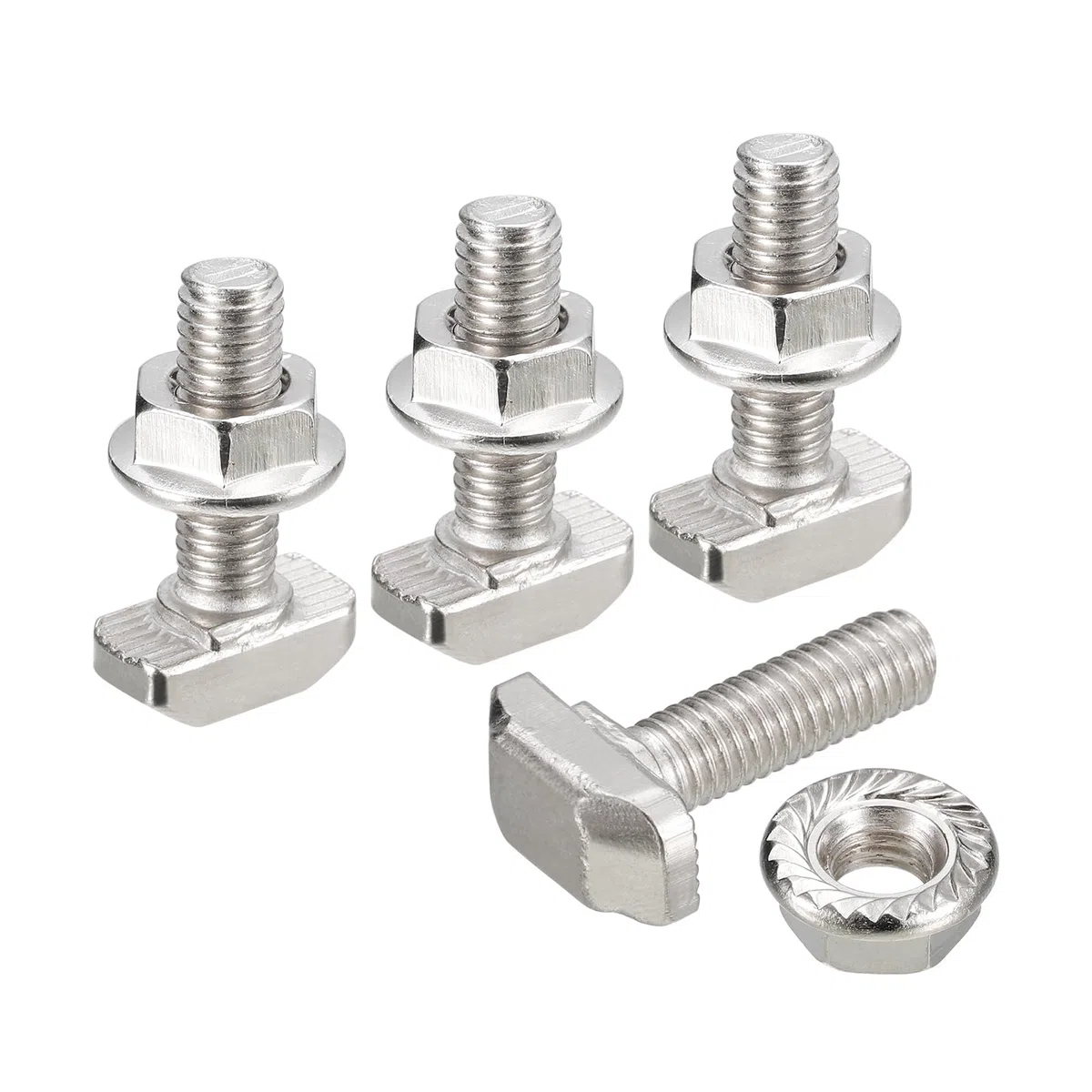 QUARKZMAN M6x20mm T-Nut und M6 Sechskantflanschmuttern-Set, 40 Sets Hammerkopf-T-Bolzen T-Form-Stud-Schiebeschraube für 30er Aluminiumprofil