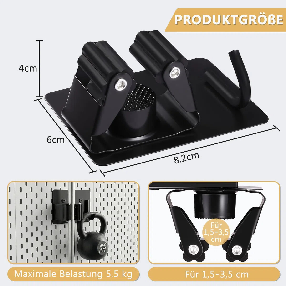 LIHAO Besenhalter, 4 Stück Edelstahl Besenhalterung Wand, Magnetischer Wandhalterung Besen Gerätehalter mit Haken für Garten, Keller & Haushalt - Schwarz