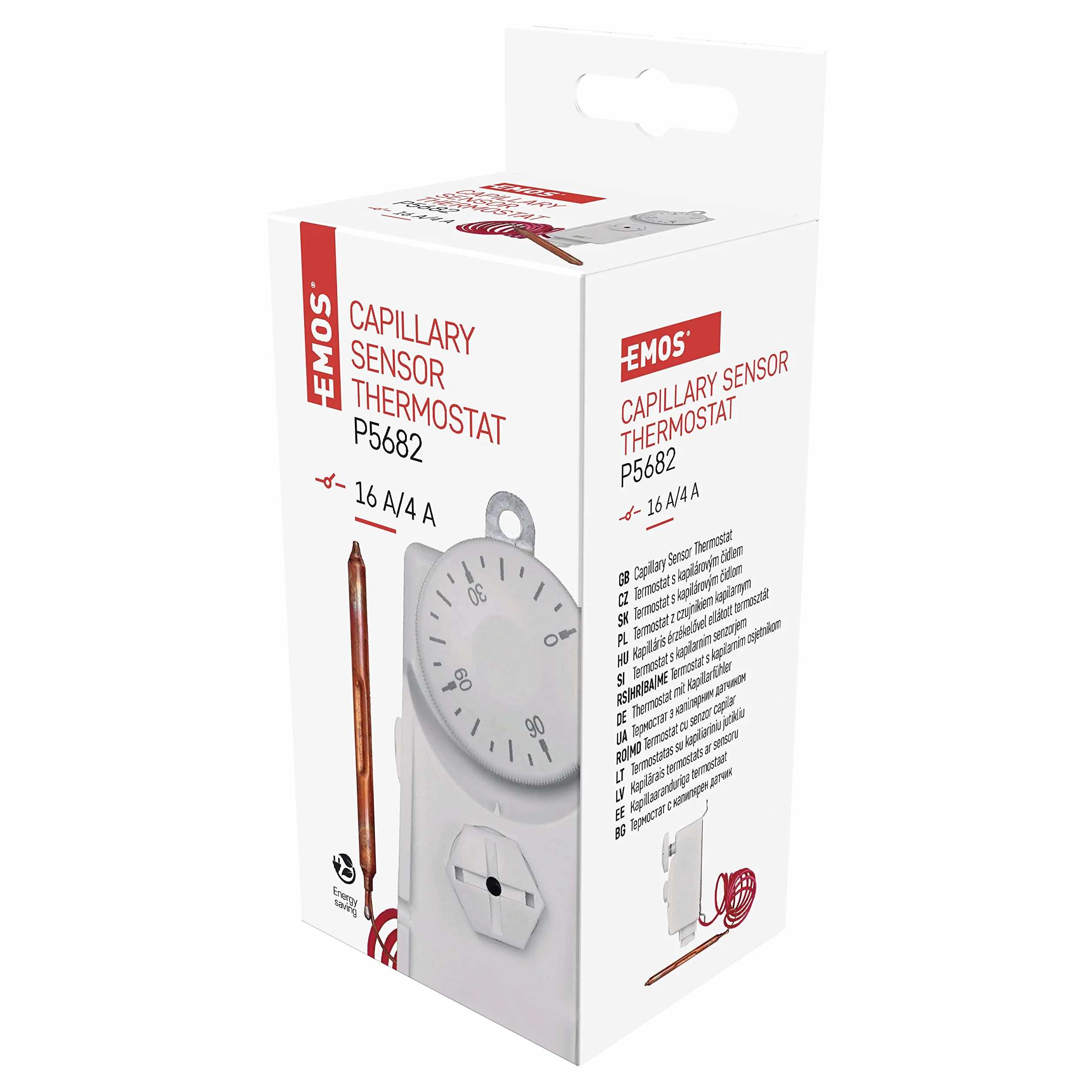 EMOS Thermostat mit Kapillarsensor, analog, Temperaturregler für Heizung, Heizungssysteme, Wasserheizung und Kühlungssysteme, 38 x 54 x 105 mm, Weiß