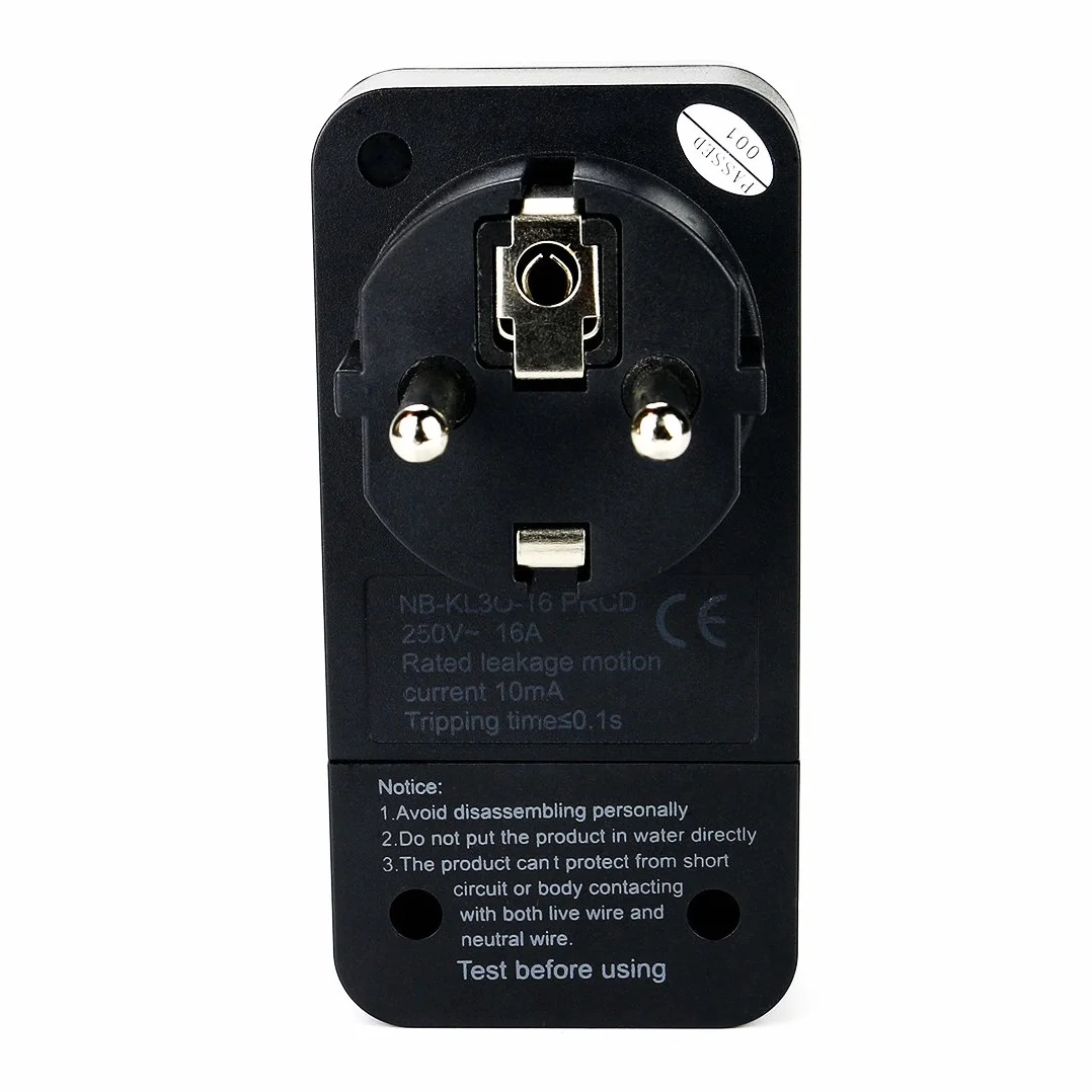 FI Schutzschalter Personenschutz Stecker Ersatzstecker 10mA Fehlerstromschutzschalter 220-250VAC 16Amp - Schwarz